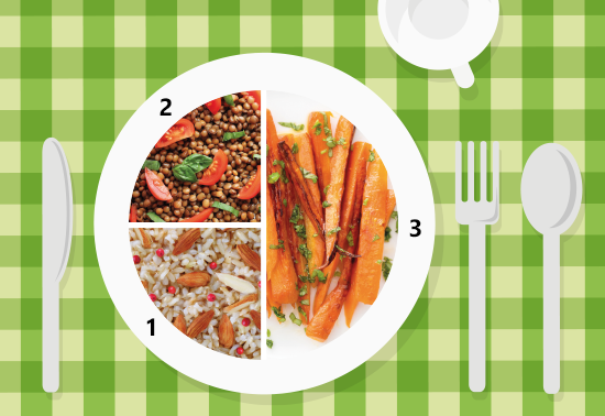 Piatto unico: carote al vapore, riso integrale, lenticchie